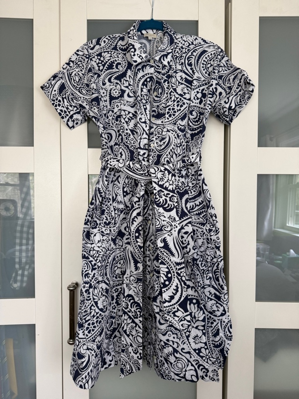Talbots Navy and White Paisley Tie-Waist Midi Dress 4